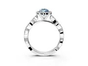 Halo Engagement Ring Setting for Fancy Blue Pear-Shaped Center with Pave and Plain Twist Band and Prong Head in White Gold