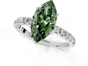 Solitaire Engagement Ring Setting for Fancy Green Marquise Center with Large Accent Band and Prong Head in Sterling Silver