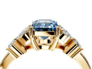 Floral Engagement Ring Setting for Fancy Blue Emerald Cut Center with Marquise Cluster Shoulders and Prong Head in Yellow Gold