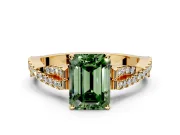 Solitaire Engagement Ring Setting for Fancy Green Emerald Cut Center with Twisted Pave Split Shank and Prong Head in Yellow Gold