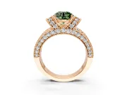 Pave Engagement Ring Setting for Fancy Green Round Cut Center with Curved Accent Rows, Openwork and Prong Head in Rose Gold