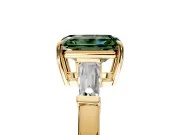 3 Stone Engagement Ring Setting for Fancy Green Emerald Cut Center with Baguette Accents and Prong Head in Yellow Gold
