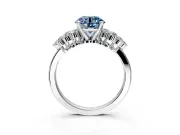 Cluster Engagement Ring Setting for Fancy Blue Round Cut Center with 2-Row Shoulder Clusters and Prong Head in White Gold