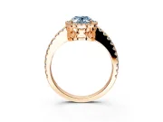 Accent Halo Engagement Ring Setting for Fancy Blue Oval Center with Full-Length Pave Band and Prong Head in Rose Gold