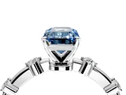 Solitaire Engagement Ring Setting for Fancy Blue Emerald Cut Center with Bezel Station Band and Prong Head in Sterling Silver
