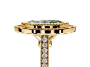 Halo Engagement Ring Setting for Fancy Green Marquise Center with Milgrain Frame, Pave Band and Prong Head in Yellow Gold