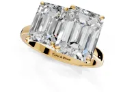 Emerald Cut and Emerald Cut Lab-Grown Diamond Toi et Moi Engagement Ring with Prong-Set Stones in Yellow Gold