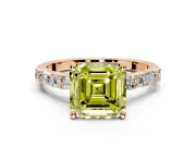 Baguette Engagement Ring Setting for Fancy Yellow Asscher Cut Center with Alternating Bar-Set Band and Prong Head in Rose Gold
