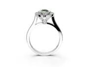 Halo Engagement Ring Setting for Fancy Green Marquise Center with Milgrain Frame, Pave Band and Prong Head in White Gold