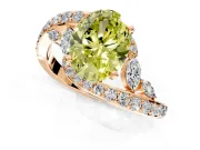 Solitaire Engagement Ring Setting for Fancy Yellow Oval Center with Pave Bypass Twist Band and Prong Head in Rose Gold