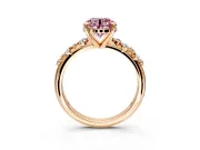 Solitaire Engagement Ring Setting for Fancy Pink Round Cut Center with Trailing Leaf Accent Band and Prong Head in Rose Gold
