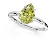 Low-Set Solitaire Engagement Ring Setting for Fancy Yellow Pear-Shaped Center with Thin Plain Band and Prong Head in Platinum