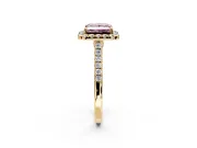 Halo Engagement Ring Setting for Fancy Pink Princess Cut Center with Narrowing Pave Band and Prong Head in Yellow Gold