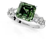 5 Stone Engagement Ring Setting for Fancy Green Asscher Cut Center with Graduated Accents and Prong Head in Platinum