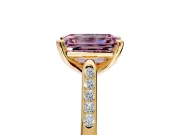 Solitaire Engagement Ring Setting for Fancy Pink Emerald Cut Center with Channel Accents and Prong Head in Yellow Gold