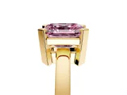 Solitaire Engagement Ring Setting for Fancy Pink Asscher Cut Center with Plain Band and Flat Tab Prong Head in Yellow Gold