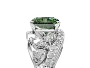 Halo Engagement Ring Setting for Fancy Green Radiant Cut Center with Marquise and Pave Bypass Band and Prong Head in Sterling Silver