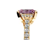 Solitaire Engagement Ring Setting for Fancy Pink Emerald Cut Center with Widening Pave Band and Claw Prong Head in Yellow Gold