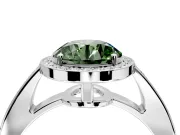 Bezel-Framed Halo Engagement Ring Setting for Fancy Green Round Cut Center with Pave Band and Prong Head in Platinum