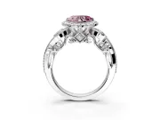 Milgrain Halo Engagement Ring Setting for Fancy Pink Heart-Shaped Center with Shoulder Bezels and Prong Head in Sterling Silver