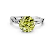 Side Accent Engagement Ring Setting for Fancy Yellow Round Cut Center with Accent Shoulders and Prong Head in Sterling Silver