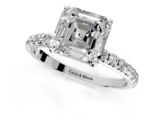 Solitaire Engagement Ring Setting for Asscher Cut Center with Micro Pave Band and Prong Head in Platinum
