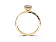 Solitaire Engagement Ring Setting for Emerald Cut Center with Fine Pave Narrow Band and Prong Head in Yellow Gold