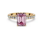 Open Basket Engagement Ring Setting for Fancy Pink Emerald Cut Center with Pave Band and Prong Head in Yellow Gold