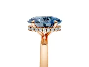 Hidden Halo Engagement Ring Setting for Fancy Blue Oval Center with Plain Band and Tall Prong Head in Rose Gold