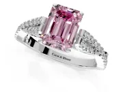 Solitaire Engagement Ring Setting for Fancy Pink Emerald Cut Center with Twisted Pave Split Shank and Prong Head in Platinum