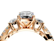 3 Stone Engagement Ring Setting for Emerald Cut Center with Pave Split Shank and Prong Head in Rose Gold