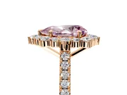 Halo Engagement Ring Setting for Fancy Pink Pear-Shaped Center with Single-Row Pave, Open Basket and Prong Head in Rose Gold