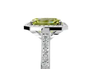 Halo Engagement Ring Setting for Fancy Yellow Emerald Cut Center with Pave Accents, Heart Basket and Prong Head in White Gold