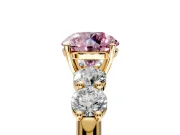 5 Stone Engagement Ring Setting for Fancy Pink Round Cut Center with Graduated Accents and Prong Head in Yellow Gold