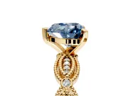 Solitaire Engagement Ring Setting for Fancy Blue Heart-Shaped Center with Marquise Panel Band and Prong Head in Yellow Gold