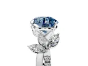 Floral Engagement Ring Setting for Fancy Blue Round Cut Center with Trailing Marquise Accents and Prong Head in Sterling Silver