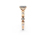 Solitaire Engagement Ring Setting for Emerald Cut Center with Beaded Bezel Station Band and Prong Head in Rose Gold