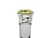 3 Stone Engagement Ring Setting for Fancy Yellow Asscher Cut Center with Raised Basket Heads and Prong Head in Sterling Silver