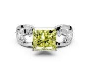 Solitaire Engagement Ring Setting for Fancy Yellow Princess Cut Center with Criss-Cross Accent Band and Prong Head in Sterling Silver