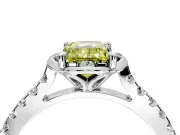 Floral Engagement Ring Setting for Fancy Yellow Emerald Cut Center with Pave Band and Floral Prong Head in White Gold