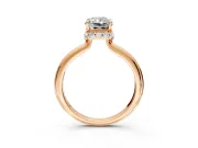 Hidden Halo Engagement Ring Setting for Radiant Cut Center with Plain Rounded Band and Prong Head in Rose Gold