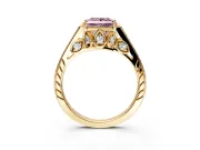 Cathedral Engagement Ring Setting for Fancy Pink Princess Cut Center with Antique-Style Pave Band and Prong Head in Yellow Gold