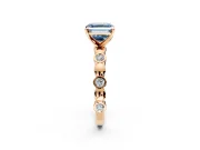 Solitaire Engagement Ring Setting for Fancy Blue Asscher Cut Center with Beaded Bezel Station Band and Prong Head in Rose Gold