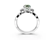3 Stone Engagement Ring Setting for Fancy Green Oval Center with Pave Twist Band and Prong Head in Platinum