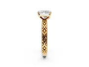 Solitaire Engagement Ring Setting for Radiant Cut Center with Milgrain X Pattern Band and Prong Head in Yellow Gold