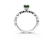 Solitaire Engagement Ring Setting for Fancy Green Emerald Cut Center with Beaded Bezel Station Band and Prong Head in Platinum