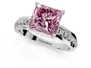 Solitaire Engagement Ring Setting for Fancy Pink Princess Cut Center with Raised Channel Band and Prong Head in White Gold