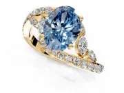 Solitaire Engagement Ring Setting for Fancy Blue Oval Center with Pave Bypass Twist Band and Prong Head in Yellow Gold