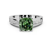 Solitaire Engagement Ring Setting for Fancy Green Cushion Cut Center with Princess Cut Channel Band and Prong Head in Platinum