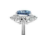 Small-Accent Cluster Halo Engagement Ring Setting for Fancy Blue Radiant Cut Center with Plain Band and Prong Head in Sterling Silver